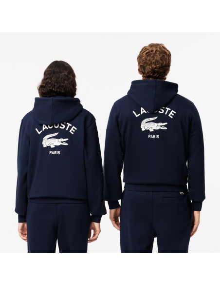 Lacoste \ Felpa Uomo Con Cappuccio E Stampa Cotone Blu Scuro Prezzo 155,00