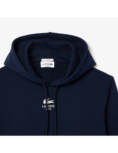 Lacoste \ Felpa Uomo Con Cappuccio E Stampa Cotone Blu Scuro Prezzo 155,00