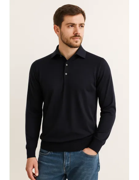 Filippo De Laurentiis \ Polo Camicia Uomo Lana Merino Blu Scuro Prezzo 210,00
