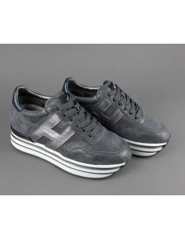Hogan Midi Platform H483 Donna Tessuto Shiny Grigio Scuro H Pelle Metal Prezzo 370,00