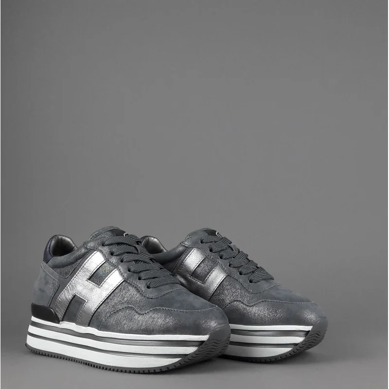 Hogan Midi Platform H483 Donna Tessuto Shiny Grigio Scuro H Pelle Metal Prezzo 370,00