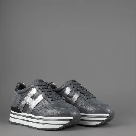 Hogan Midi Platform H483 Donna Tessuto Shiny Grigio Scuro H Pelle Metal Prezzo 370,00