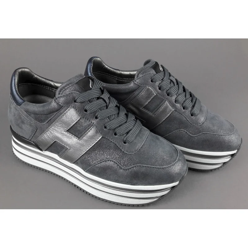 Hogan Midi Platform H483 Donna Tessuto Shiny Grigio Scuro H Pelle Metal Prezzo 370,00