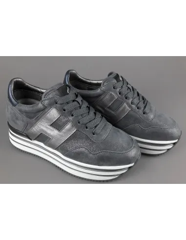 Hogan Midi Platform H483 Donna Tessuto Shiny Grigio Scuro H Pelle Metal Prezzo 370,00