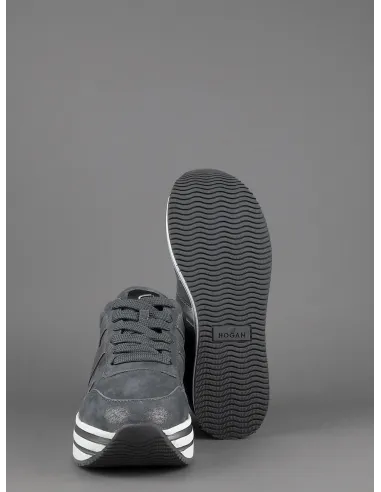 Hogan Midi Platform H483 Donna Tessuto Shiny Grigio Scuro H Pelle Metal Prezzo 370,00