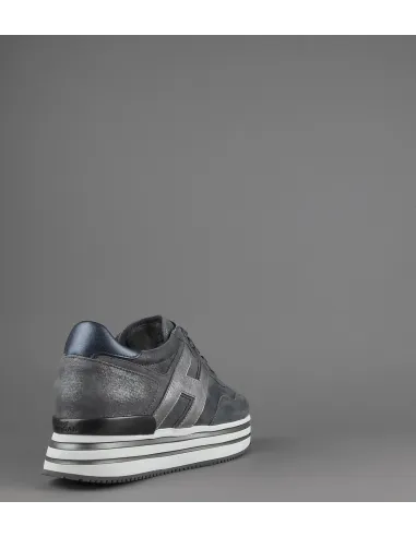 Hogan Midi Platform H483 Donna Tessuto Shiny Grigio Scuro H Pelle Metal Prezzo 370,00
