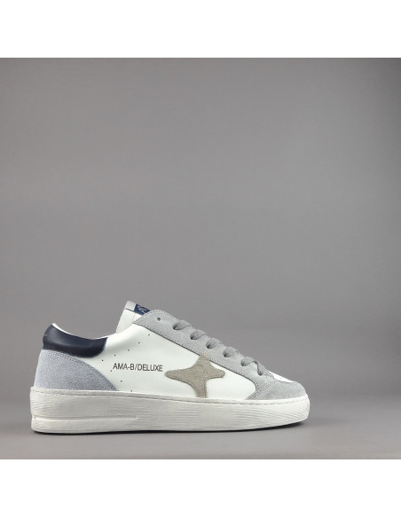 Ama Brand --- Sneakers Uomo Slam Pelle Bianco Grigio