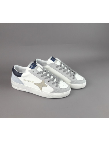 Ama Brand --- Sneakers Uomo Slam Pelle Bianco Grigio