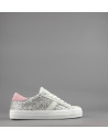 D.A.T.E. --- Sneakers Hill Low Donna Glitter Platino Pelle Avorio