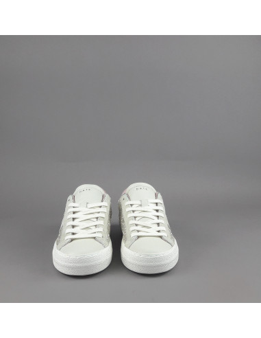 D.A.T.E. --- Sneakers Hill Low Donna Glitter Platino Pelle Avorio