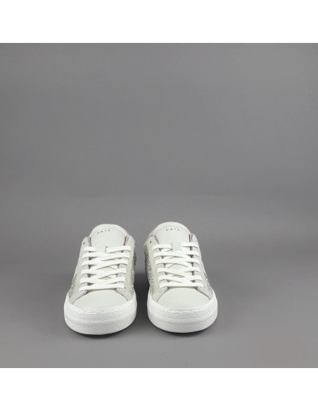 D.A.T.E. --- Sneakers Hill Low Donna Glitter Platino Pelle Avorio
