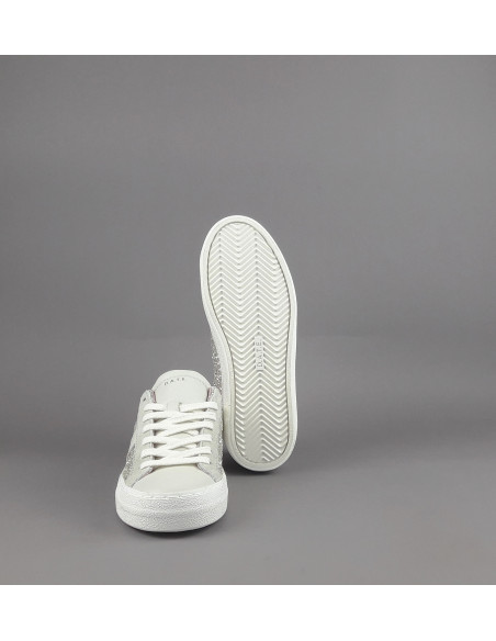 D.A.T.E. --- Sneakers Hill Low Donna Glitter Platino Pelle Avorio