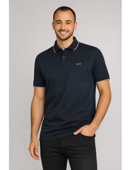 Sun 68 --- Polo Uomo Small Stripes Blu Scuro