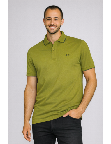 Sun 68 --- Polo Uomo Small Stripes Verde Oliva
