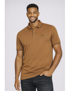 Sun 68 --- Polo Uomo Small Stripes Marrone Chiaro