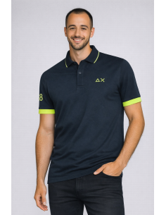 Sun 68 --- Polo Uomo Big Logo Fluo Blu Scuro