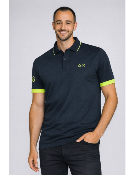 Sun 68 --- Polo Uomo Big Logo Fluo Blu Scuro