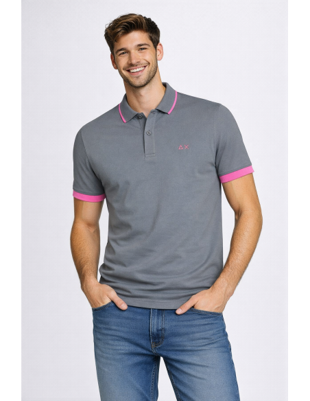 Sun 68 --- Polo Uomo Small Stripes Fluo Grigio