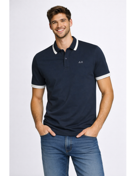 Sun 68 --- Polo Uomo Big Stripes Blu Scuro