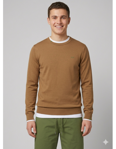 Sun 68 --- Maglia Uomo Girocollo Cotone Marrone Chiaro
