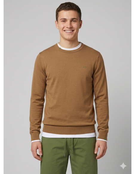 Sun 68 --- Maglia Uomo Girocollo Cotone Marrone Chiaro