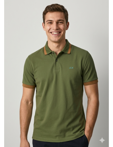 Sun 68 --- Polo Uomo Big Stripes Verde Militare
