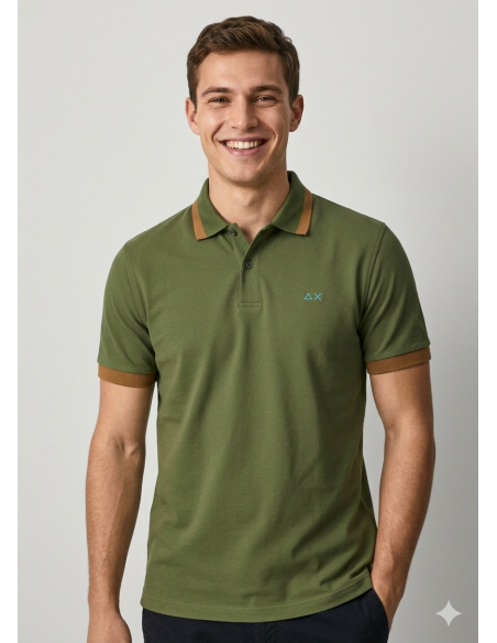 Sun 68 --- Polo Uomo Big Stripes Verde Militare