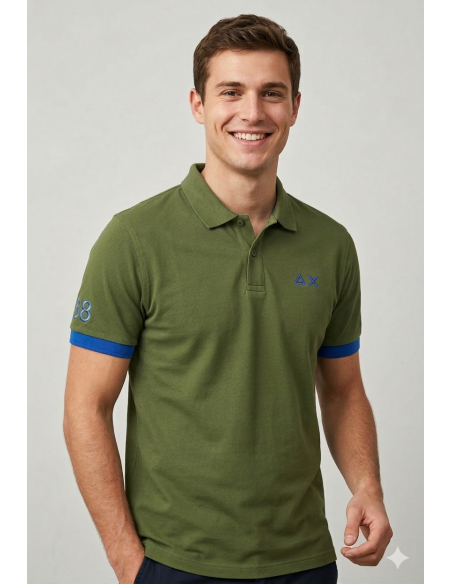 Sun 68 --- Polo Uomo Big Logo Fluo Verde Militare