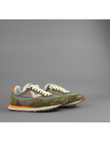 4B12 --- Sneakers Uomo Run Camoscio Tela Verde Militare