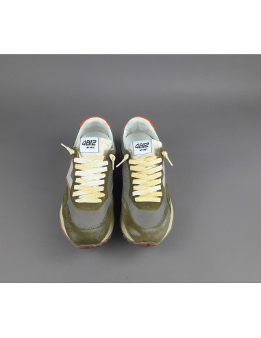 4B12 --- Sneakers Uomo Run Camoscio Tela Verde Militare