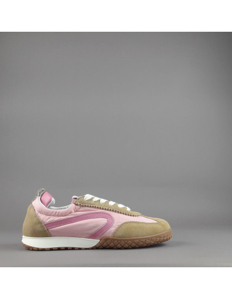 Stokton --- Sneakers Donna Camoscio Tela Marrone Chiaro Rosa