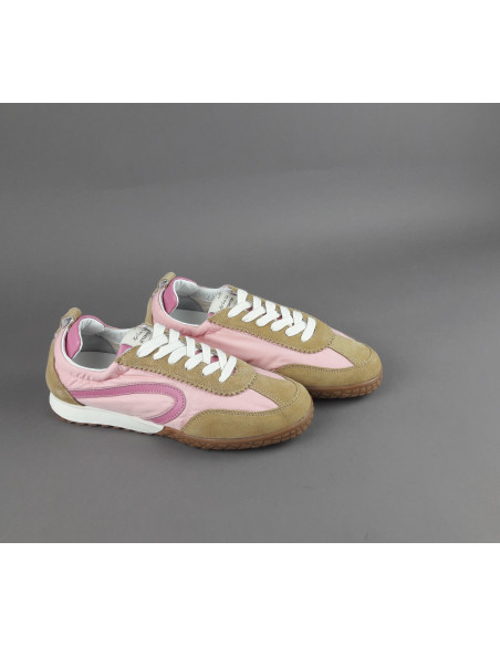 Stokton --- Sneakers Donna Camoscio Tela Marrone Chiaro Rosa