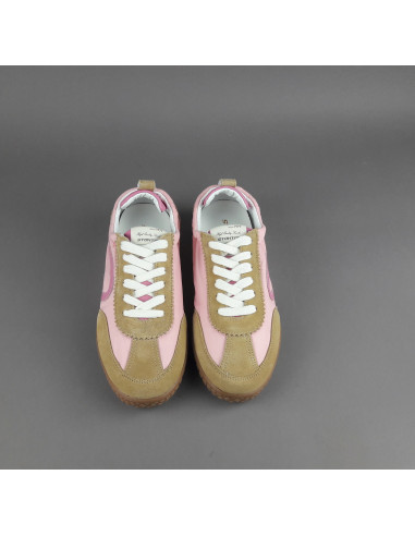 Stokton --- Sneakers Donna Camoscio Tela Marrone Chiaro Rosa