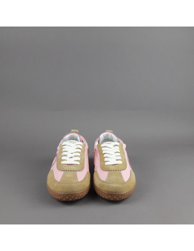 Stokton --- Sneakers Donna Camoscio Tela Marrone Chiaro Rosa