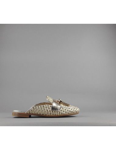 Frau --- Slipper Donna Pelle Intrecciata Avorio Platino