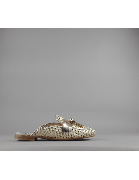 Frau --- Slipper Donna Pelle Intrecciata Avorio Platino