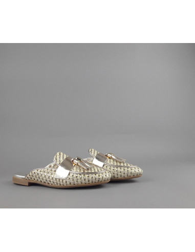 Frau --- Slipper Donna Pelle Intrecciata Avorio Platino