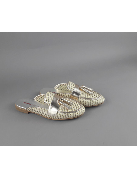 Frau --- Slipper Donna Pelle Intrecciata Avorio Platino