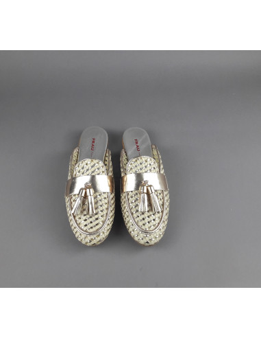 Frau --- Slipper Donna Pelle Intrecciata Avorio Platino