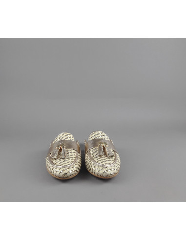 Frau --- Slipper Donna Pelle Intrecciata Avorio Platino