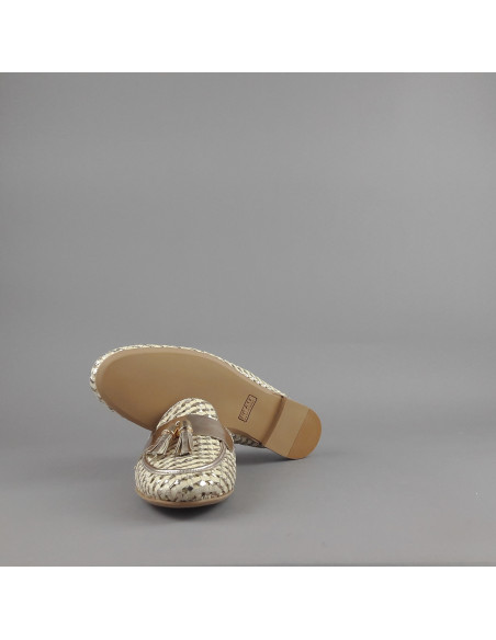 Frau --- Slipper Donna Pelle Intrecciata Avorio Platino