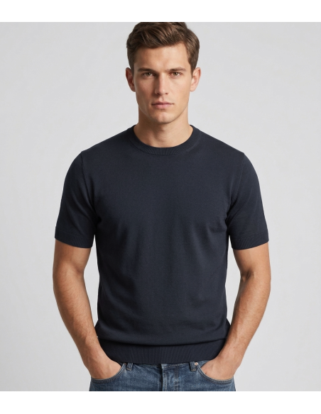 Filippo De Laurentiis --- Maglia Uomo Manica Corta Cotone Blu Scuro