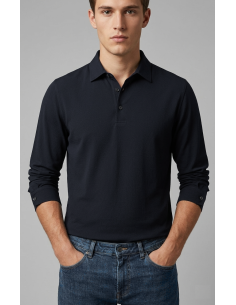 Filippo De Laurentiis --- Polo Uomo Manica Lunga Cotone Blu Scuro