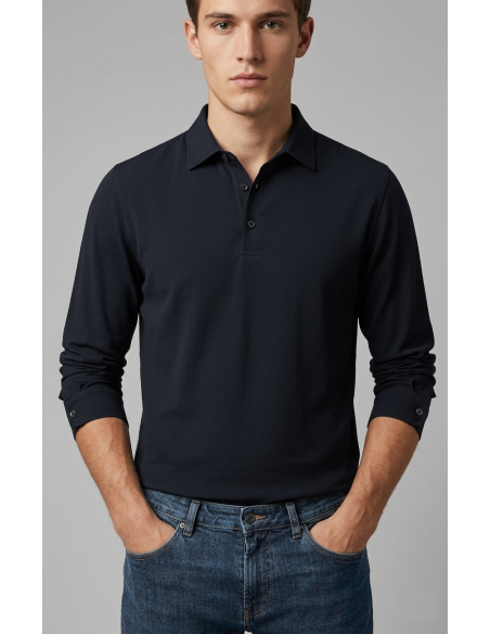 Filippo De Laurentiis --- Polo Uomo Manica Lunga Cotone Blu Scuro