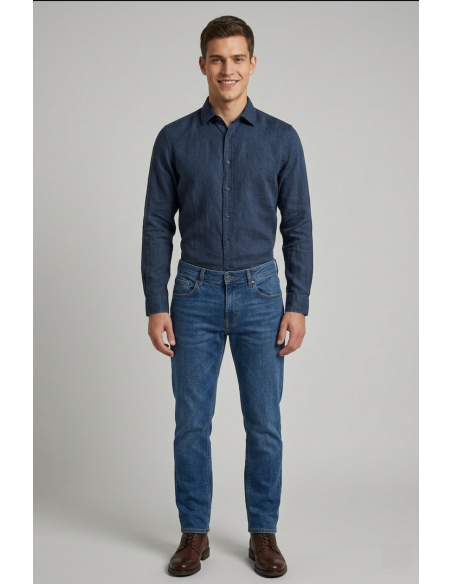 Clark --- Camicia Uomo Brady Lino Blu Scuro