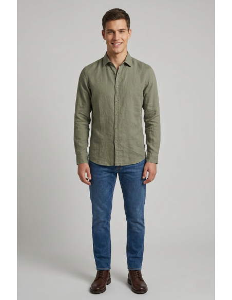 Clark --- Camicia Uomo Brady Lino Verde Militare