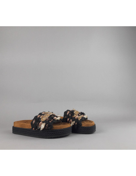 Mou --- Sandalo Monoband Donna Tessuto Nero