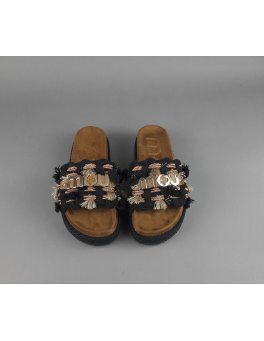 Mou --- Sandalo Monoband Donna Tessuto Nero