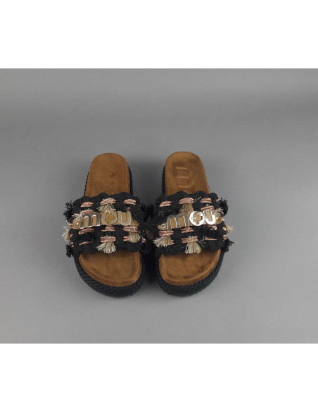 Mou --- Sandalo Monoband Donna Tessuto Nero