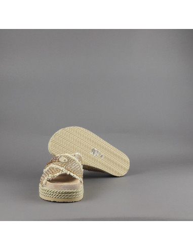 Mou --- Sandalo Criss-Cross Donna Rafia Beige Oro